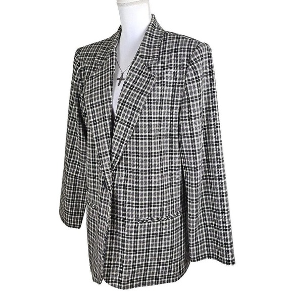 PROPHECY BY SAG HARBOR ~Woman Size 14~ Black/Gray Plaid Print Wool Blend Blazer. - Picture 1 of 12